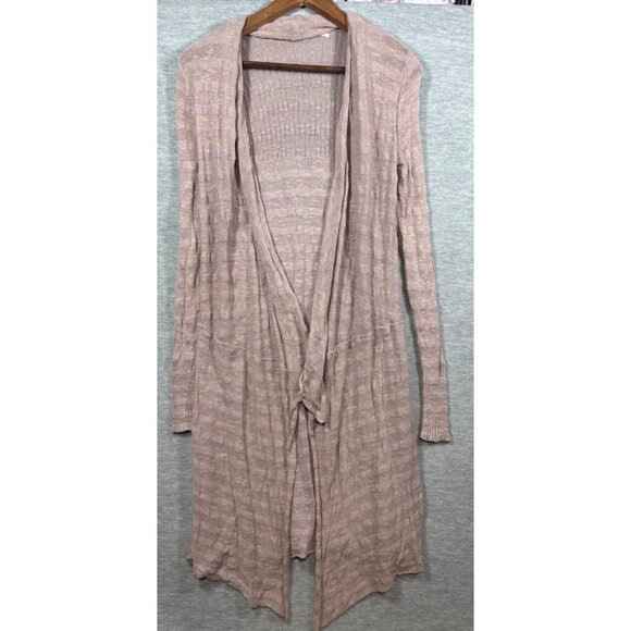 Free People Xs Pink Long Open Knit Cardigan Sweater Ribbed Cotton Blend Lightwei - Picture 1 of 5